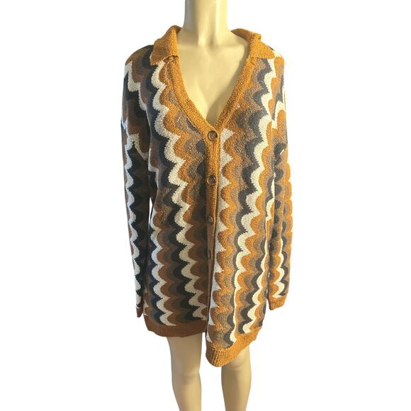 Women L Show Me Your Mumu Bennett Sweater Dress Brown Retro Wave Knit - Picture 2 of 6